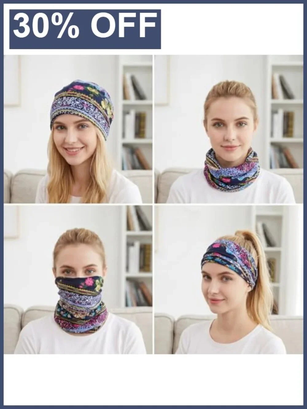 Women Cotton Stretch 2 Pack Slouchy Beanie Turban Headwrap